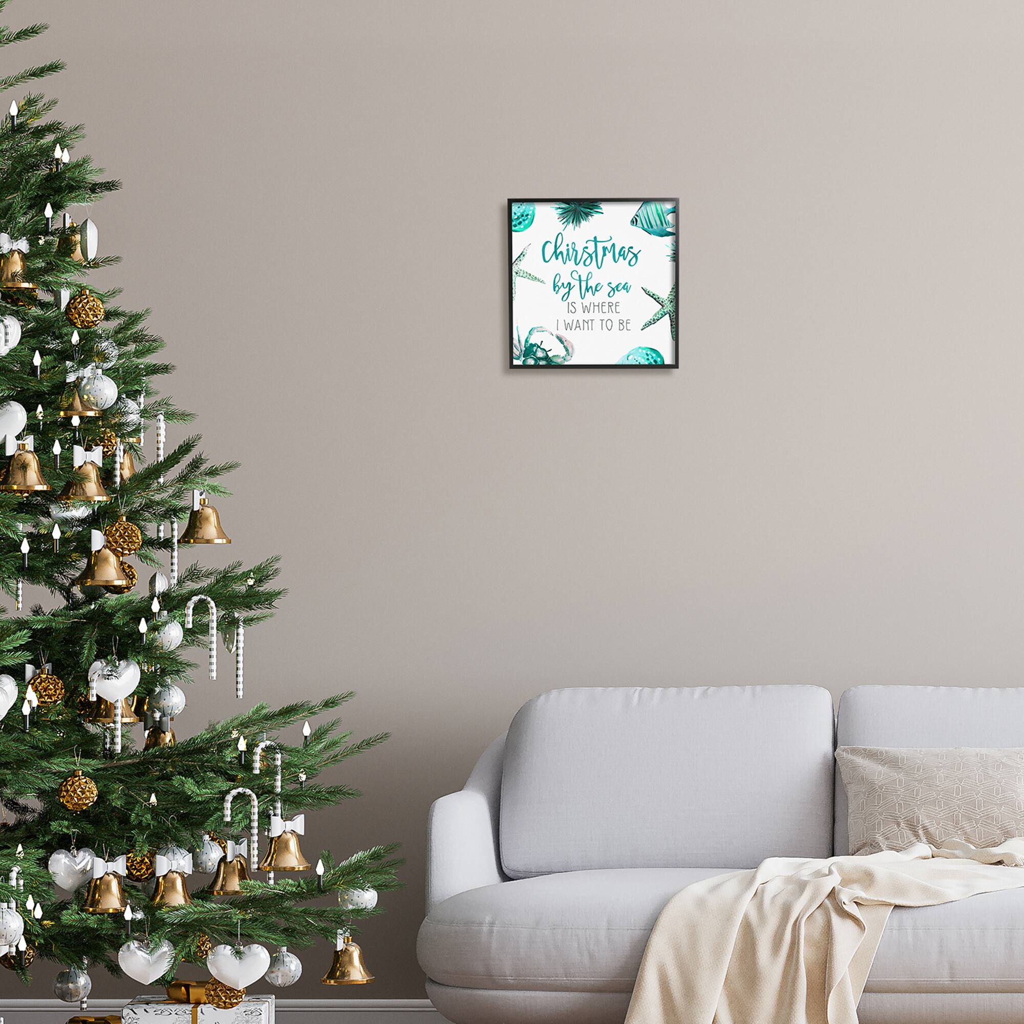 Stupell Industries Christmas By The Sea Phrase Framed Giclee Art